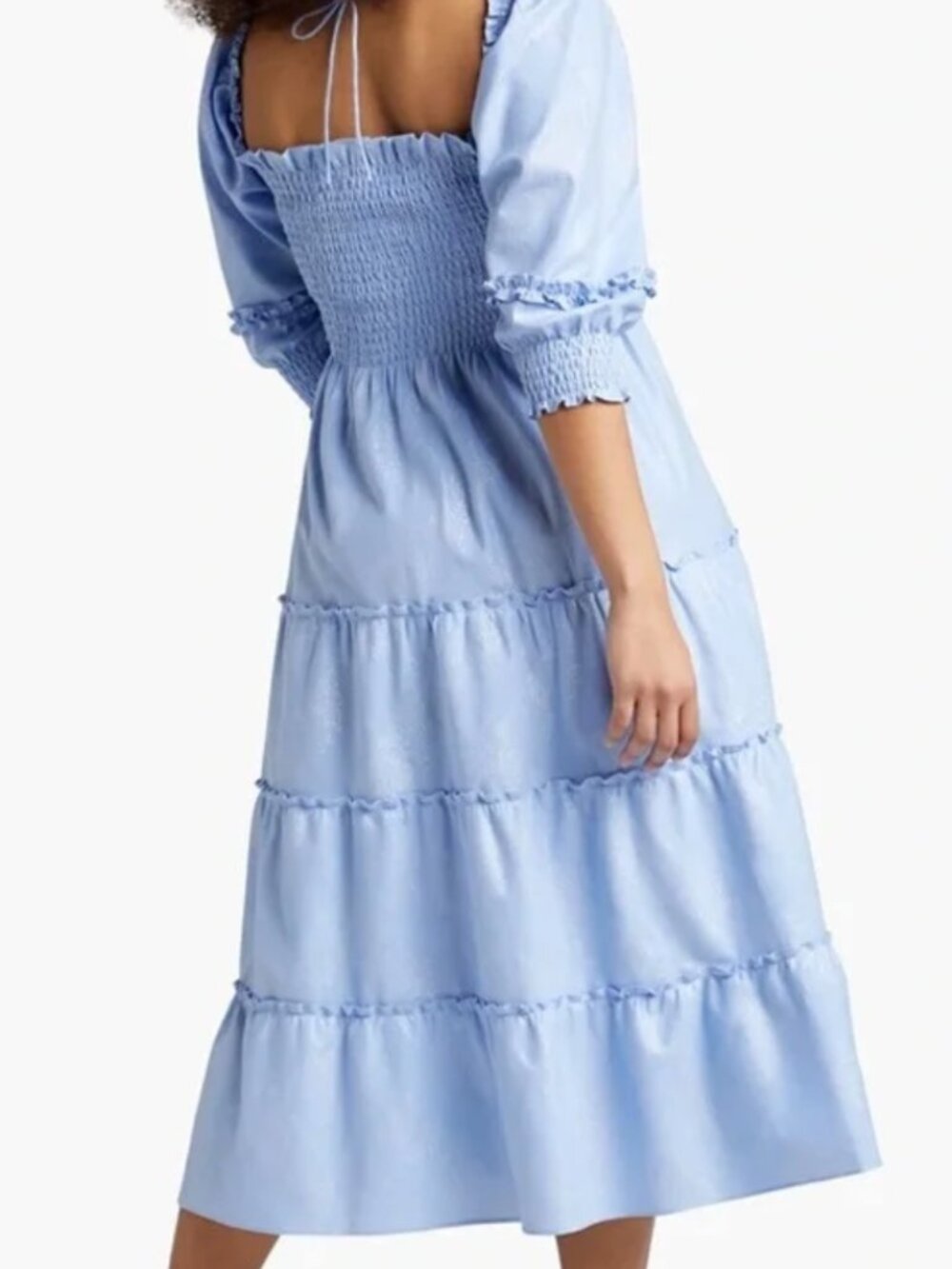 Hill House Nap Dress: Like New Blue Metallic Smocked Puff Sleeve Midi 2XL - Picture 6 of 9